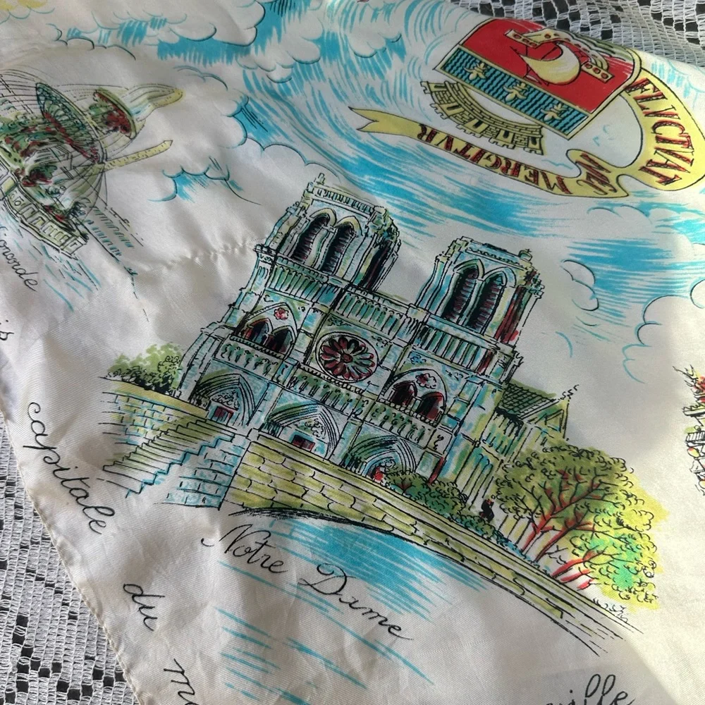 Vintage 1950s Paris Scarf Fluctuat Nec Mergitur Silk Landmark Square Caddy